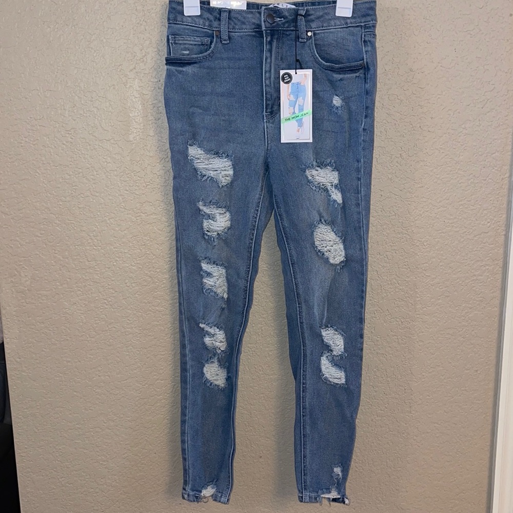 High Rise Distressed Skinny “Mom” Jeans